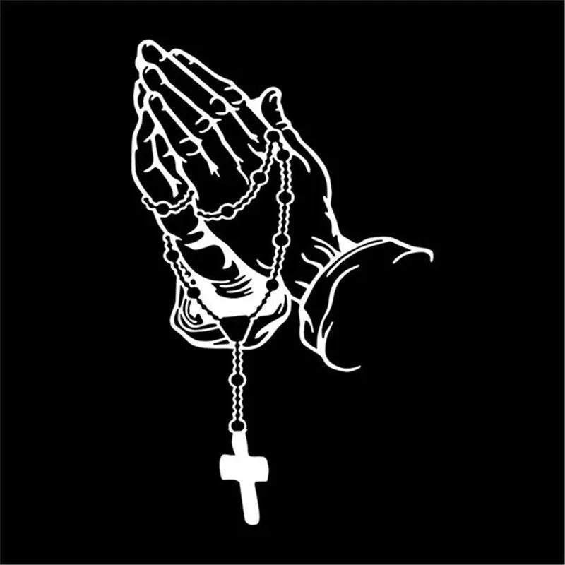 Praying Hands Rosary Car Sticker – Waterproof Religious Decal