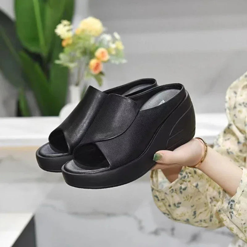Women's Wedge Platform Slide Sandals – Open Toe Slippers