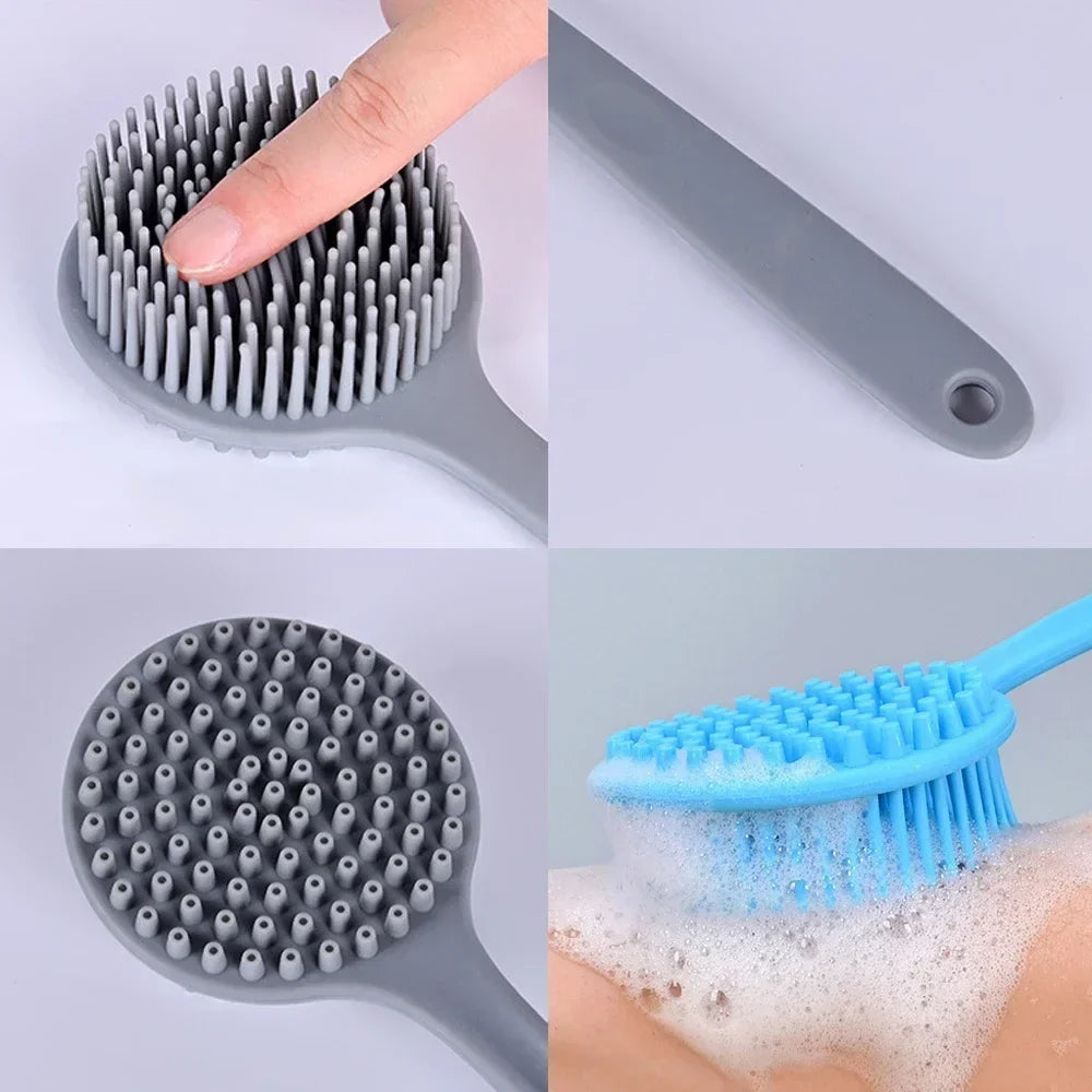 Silicone Long Handle Shower Brush Soft Haired Lazy Bath Tools Back