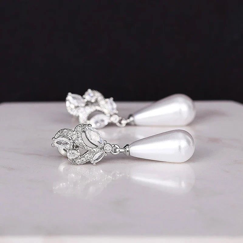 Huitan Waterdrop Pearl Drop Earrings – Women's Wedding Jewelry