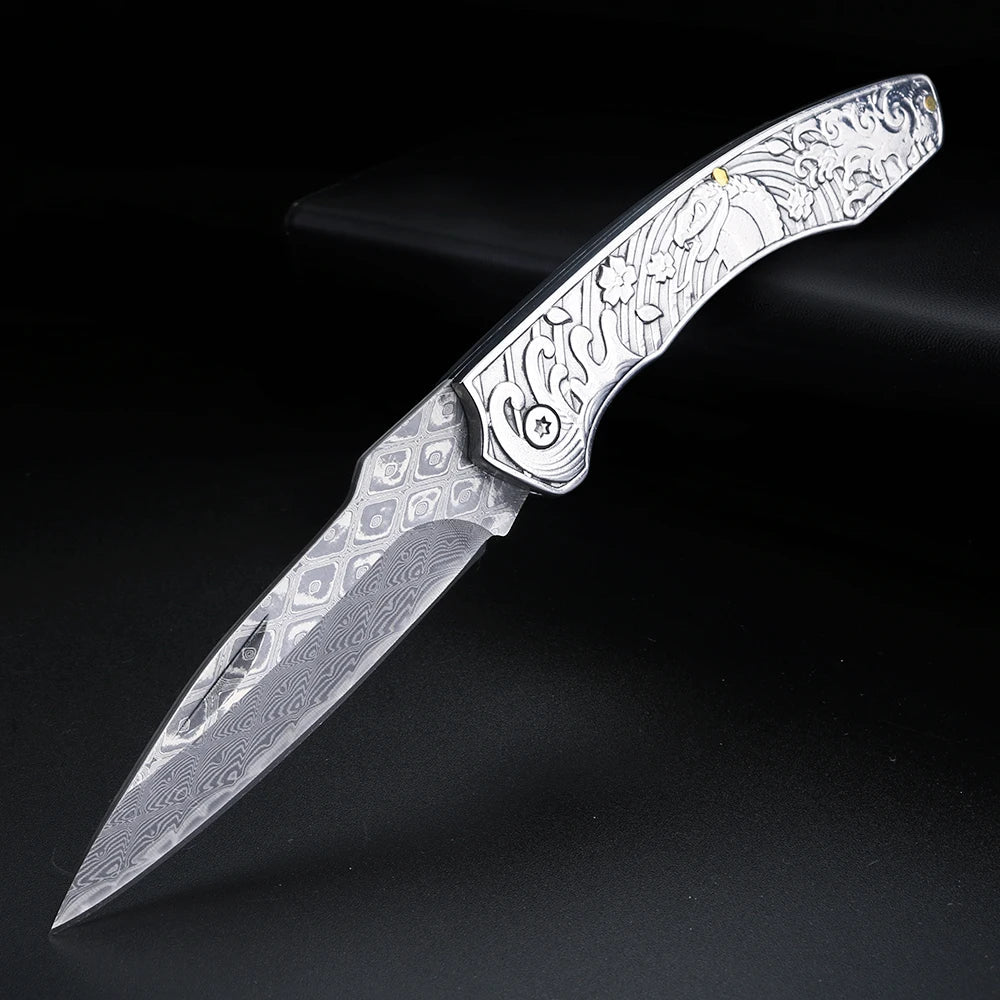 XUAN FENG Damascus Steel Folding Knife – 58-61 HRC Pocket EDC