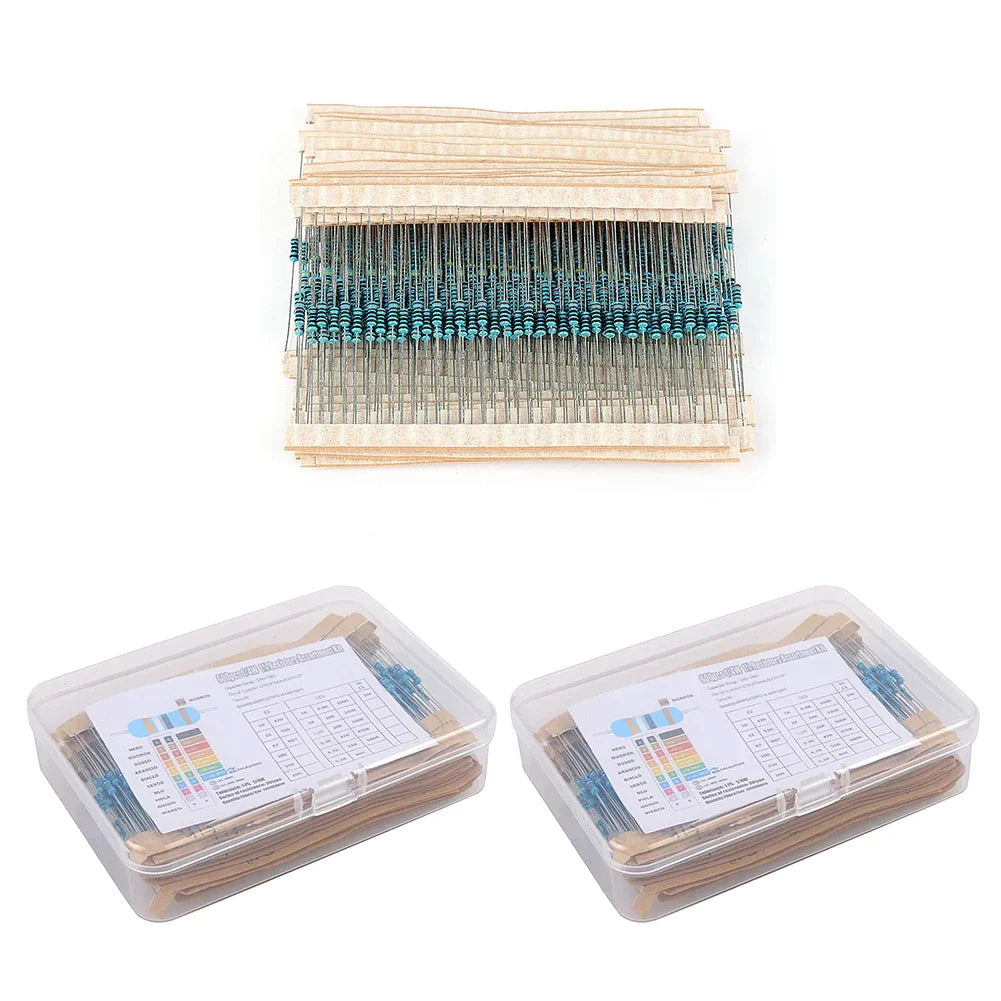 300/600pcs Metal Film Resistor Kit – 30 Values 1% 1/4W 10R–1M