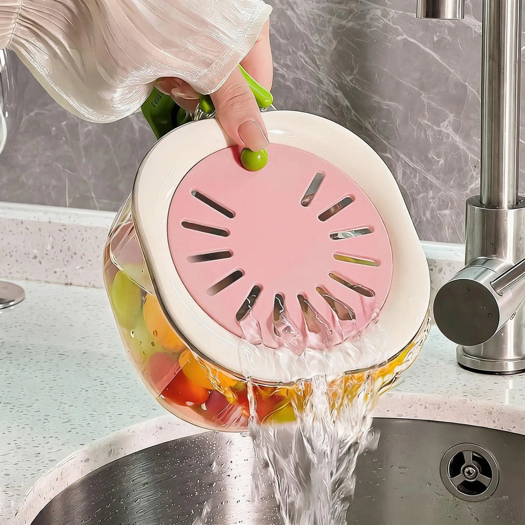 2-in-1 Fruit Washing Bowl & Strainer – Foldable Handle Colander
