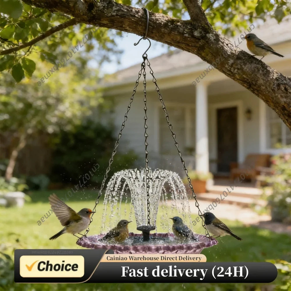 Solar Fountain Hanging Bird Bath Wildlife Feeder Bowl Powered Pump