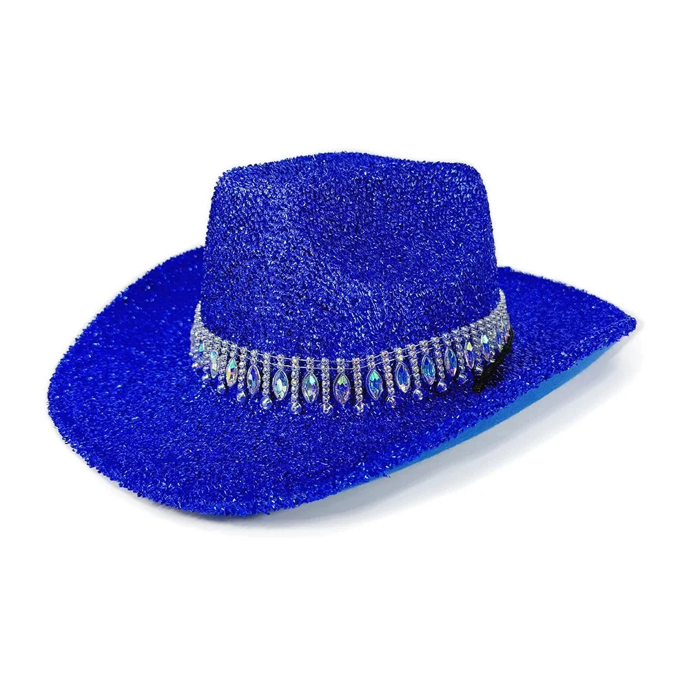 Women's Cowgirl Hat Stylish Rhinestone Design Sun Wide Brim Western