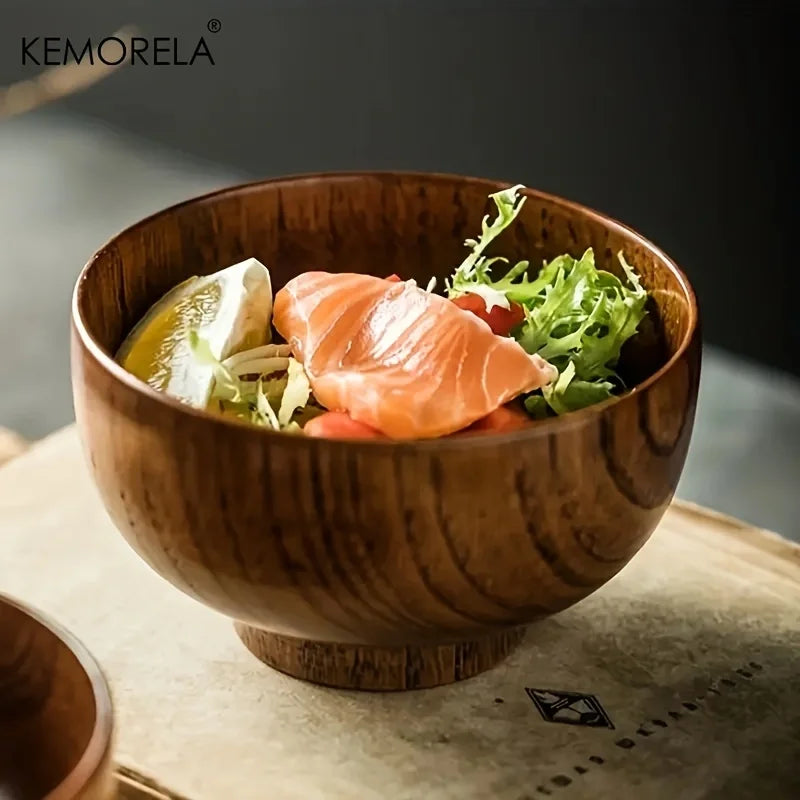KEMORELA Natural Wooden Bowl – Salad, Rice & Fruit Serving