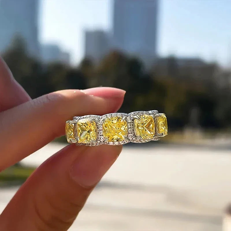 Huitan Yellow Cubic Zirconia Women's Ring – Silver Wedding Band