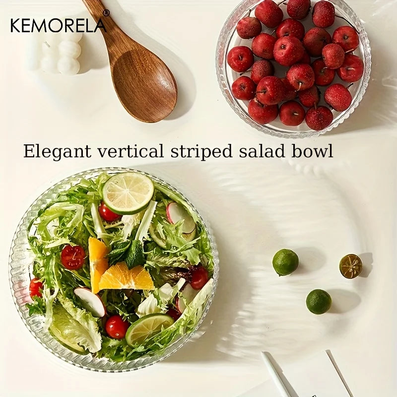 KEMORELA Striped Glass Salad & Fruit Bowl – Serving Dish