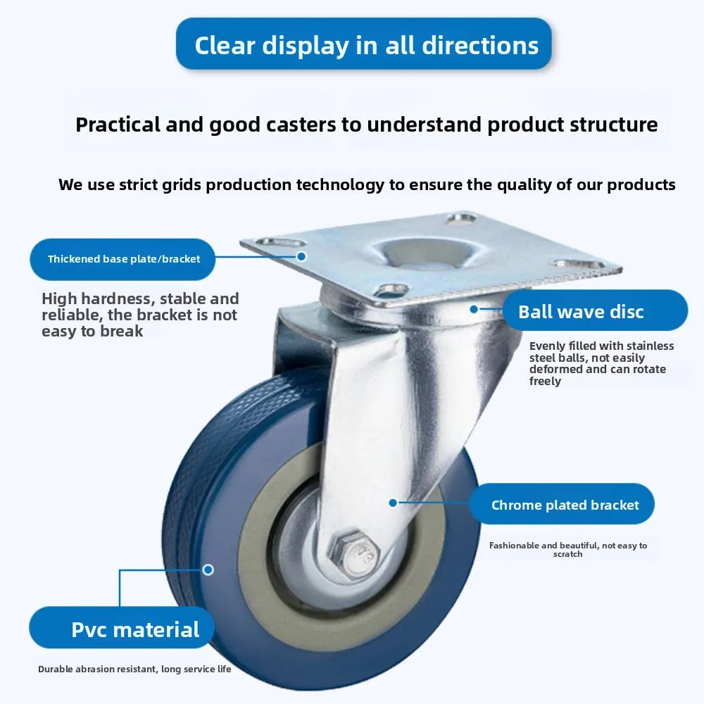 3 & 4 Inch Silent Industrial Caster Wheels with Brake | Universal