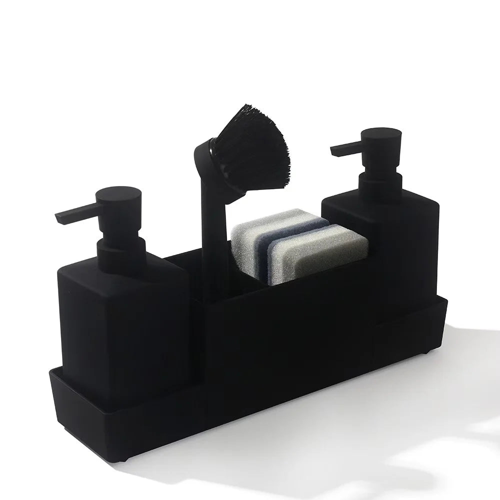 Kitchen Soap Dispenser Set | Sponge Holder, Brush & Tray