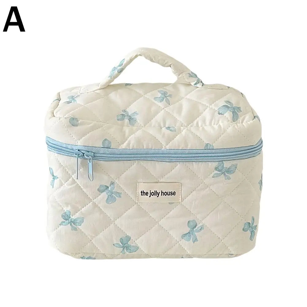 Quilted Floral Makeup Bag Set – 3 Sizes Travel Cosmetic Organizer