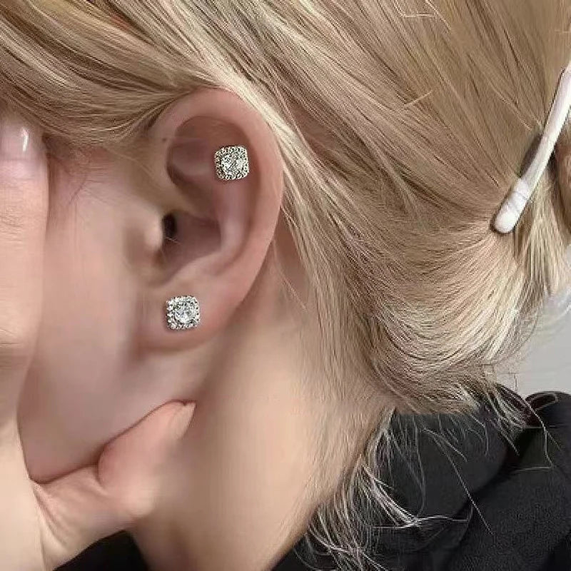 Hip Hop Moissanite Stud Earrings – Unisex Stainless Steel