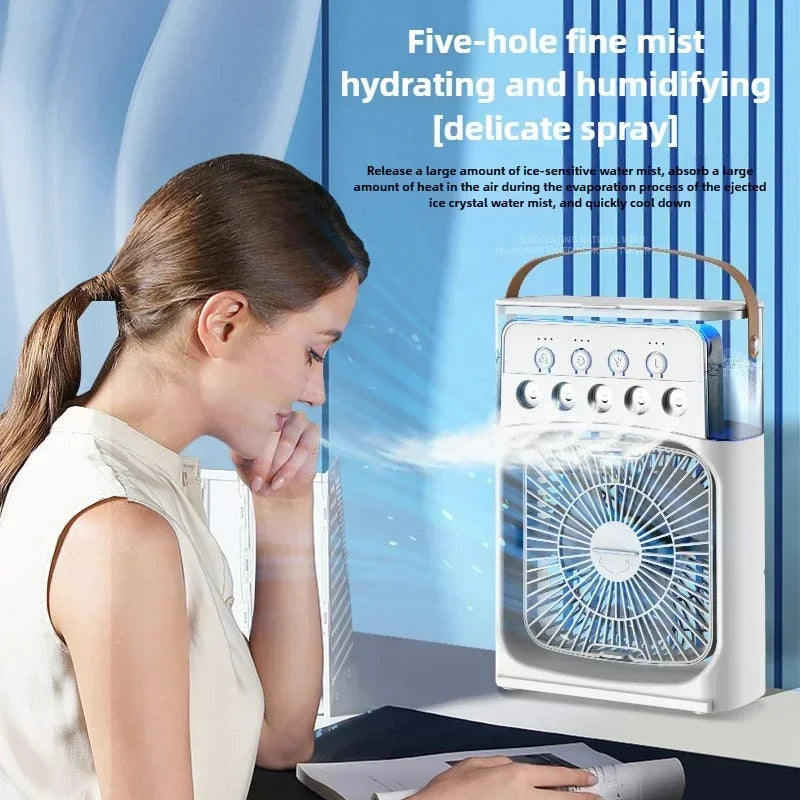 URGGU 5-Hole Misting Spray Fan – Quiet Rechargeable Desk Fan