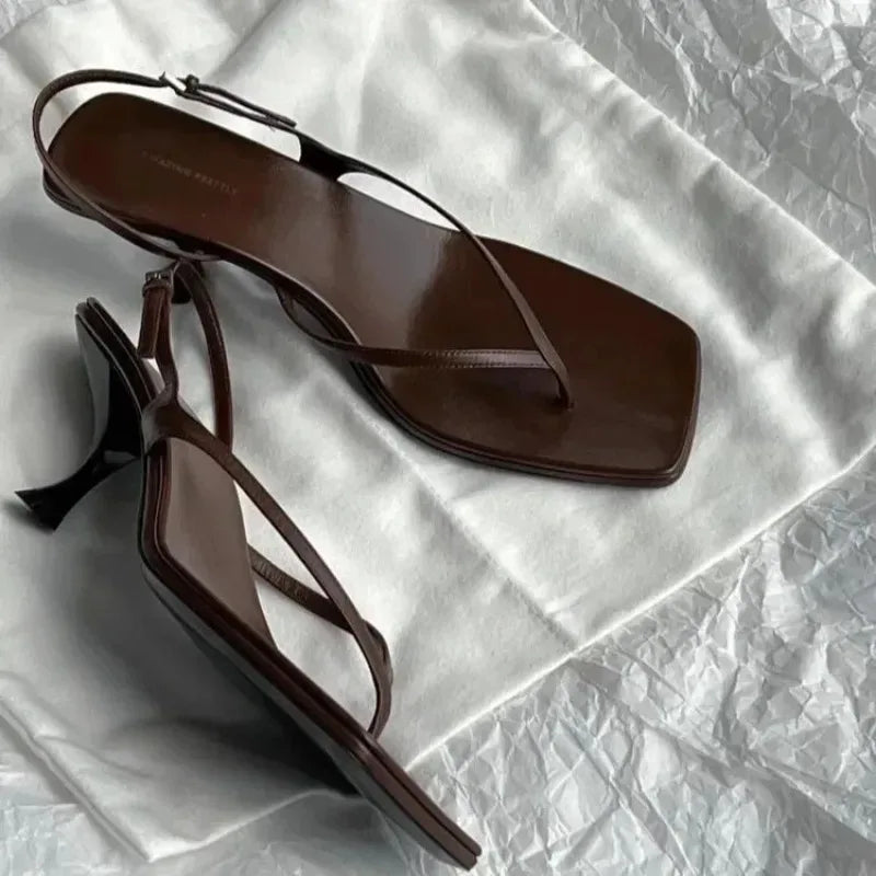 Women's Square Toe Kitten Heel Sandals – Retro French Style