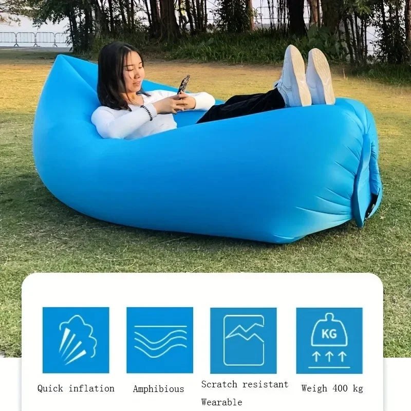 Inflatable Lounger Air Couch | Beach & Camping Chair + Bag