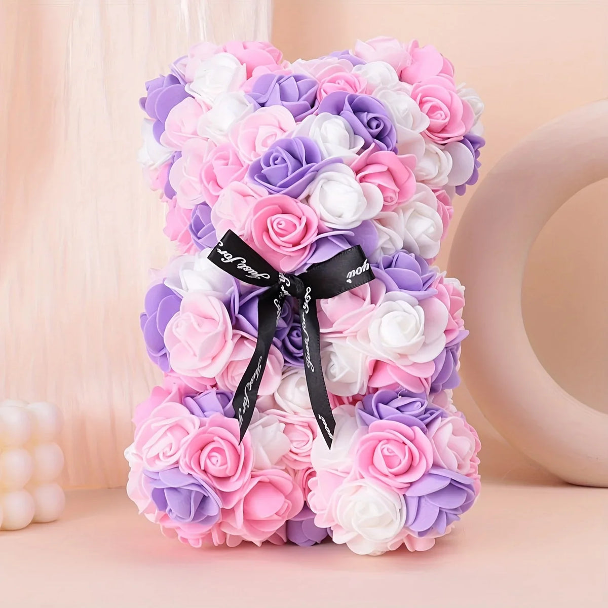 1 Multicoloured Rose Bear Realistic Foam Flower Christmas Valentine's