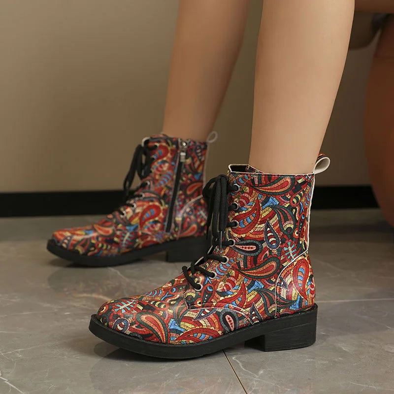 Women's Printed Wedge Ankle Boots – Anti-Slip Casual Short Boot