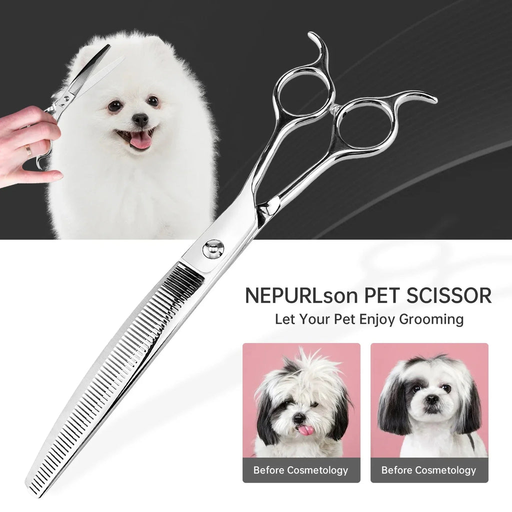 8" Professional Dog Grooming Curved Thinning Scissors