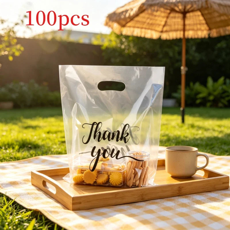 100 Transparent Thank You Gift Bags – Plastic Baking Packaging