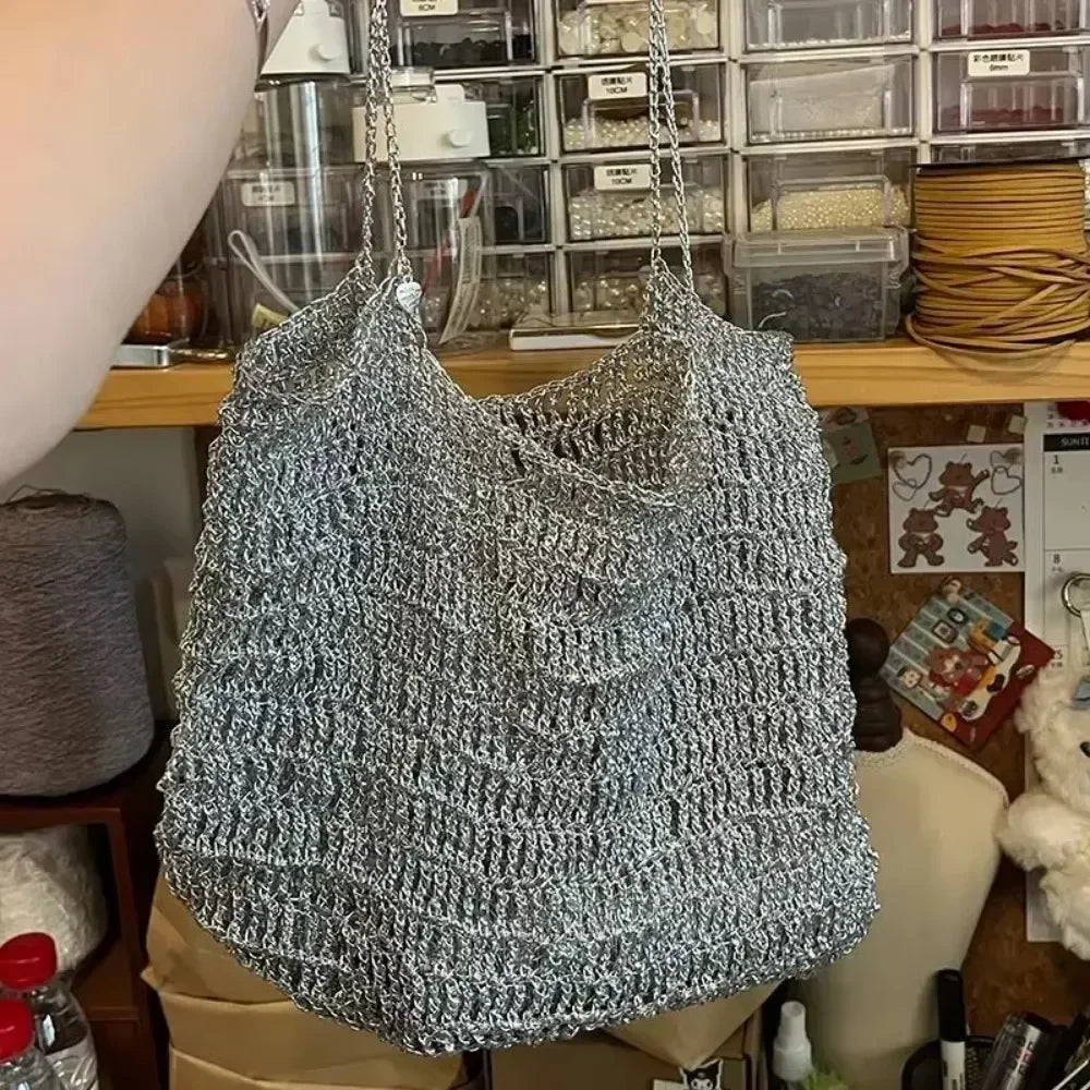 Silver Handmade Crochet Yarn Popular Woven Flash Core Wire Ball Small