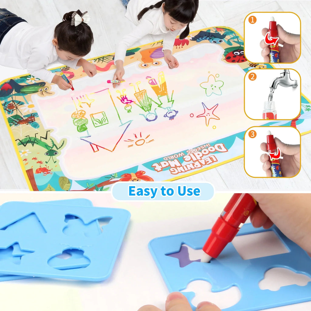 80x60CM Kids Coloring Doodle Magic Water Drawing Mat Reusable Pens