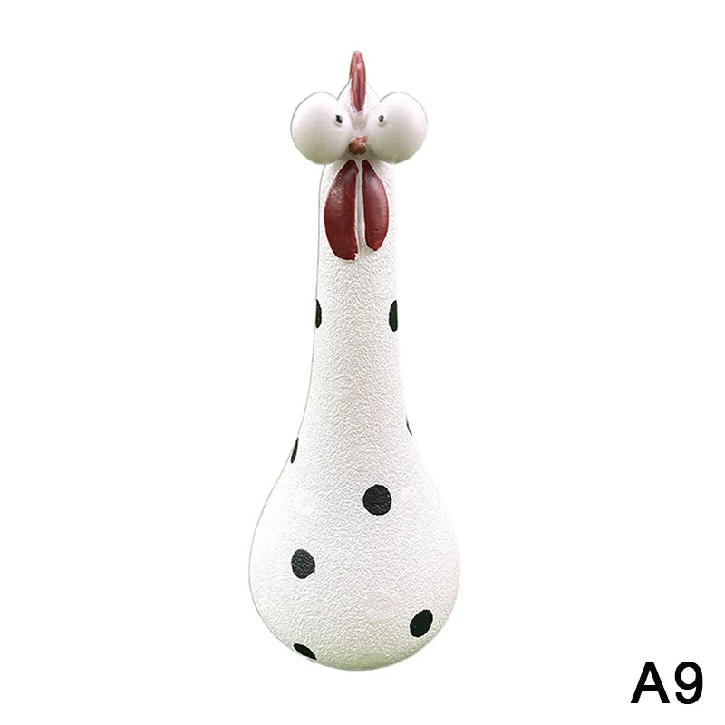 Quirky Big-Eyed Chicken Figurine – Polka Dot Resin Garden Statue