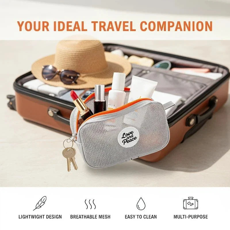 Portable Mesh Cosmetic Bag – Breathable Travel Makeup Pouch