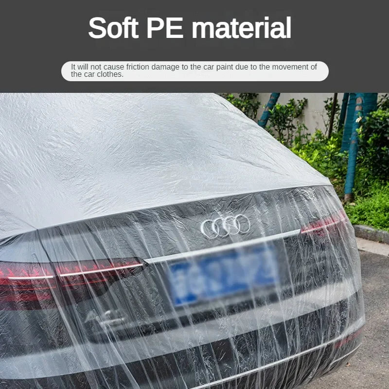 Disposable Transparent PE Car Cover – Rain & Dust Protection