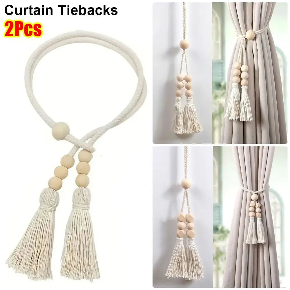 Curtain Tiebacks Tassels Fixed Nordic Tying Rope Wooden Bead Simple