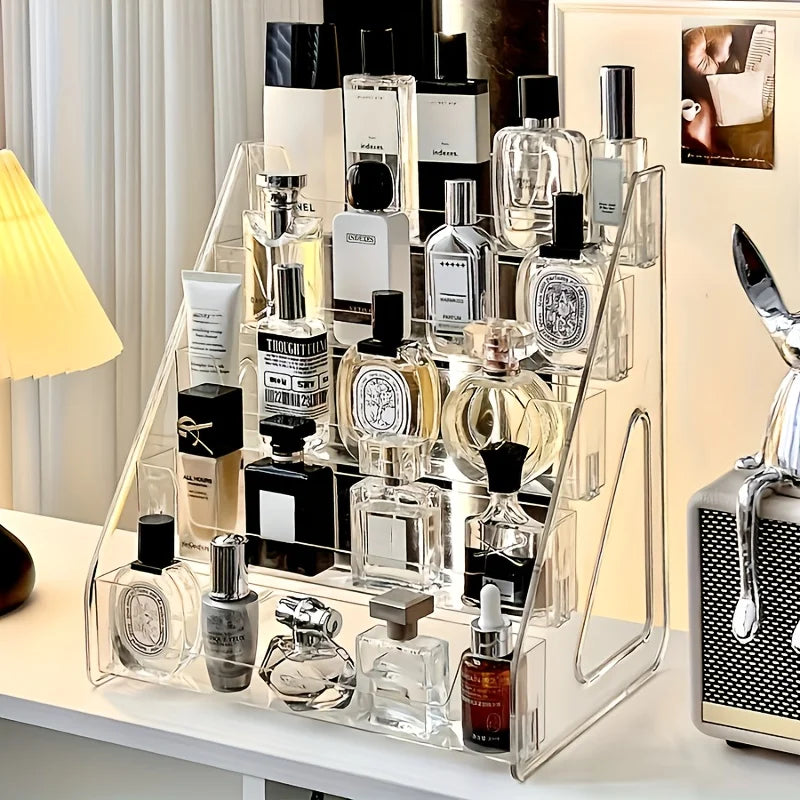 Acrylic Perfume & Cosmetic Organizer – Clear Multi-Layer Stand