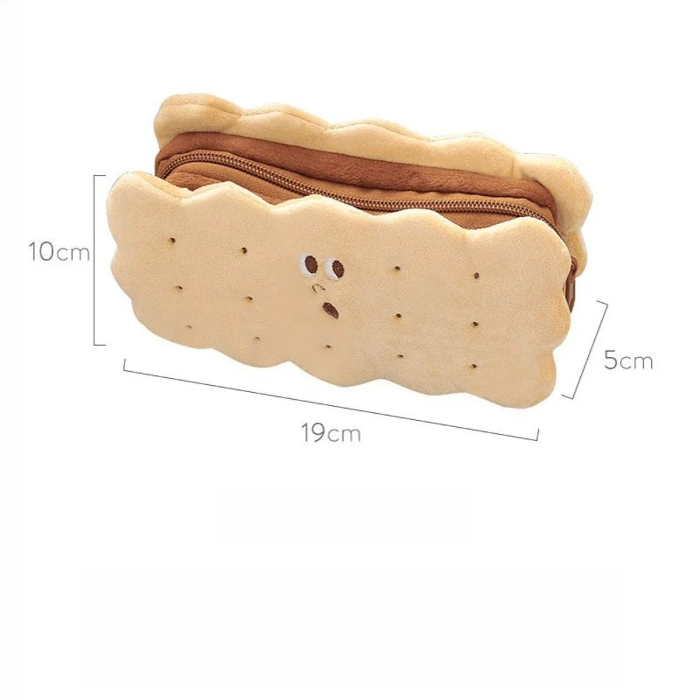 Kawaii Pencil Case Capacity Plush Cookies Pen Bags Cute Cartoon Brown