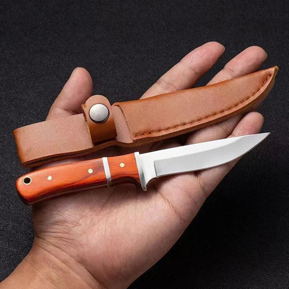 3-Inch Stainless Steel Outdoor Knife – Wood Handle EDC Sheath