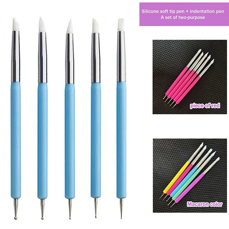 5-Piece 2-Way Nail Art Dotting Pens – Marbleizing & Flower Set