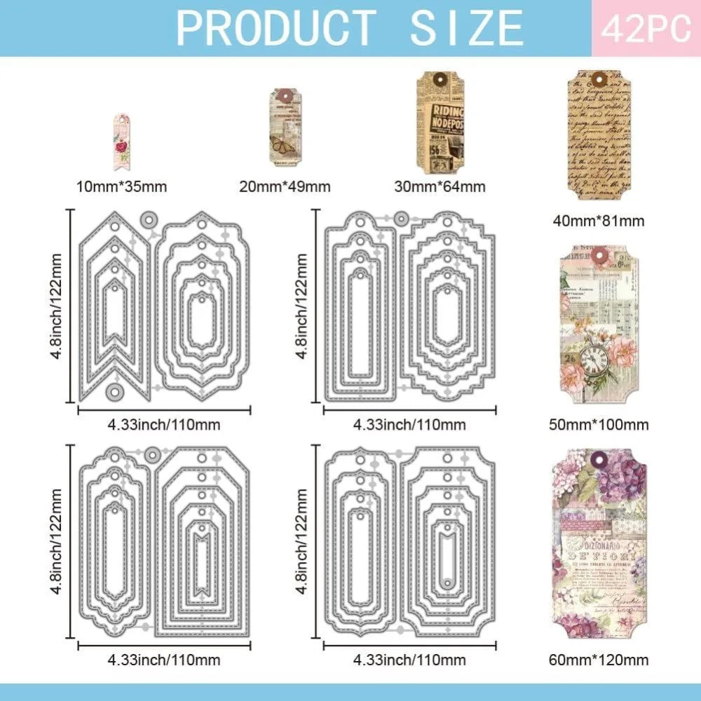 Metal Bookmark Tag Cutting Dies – Geometric Frame Scrapbook Set