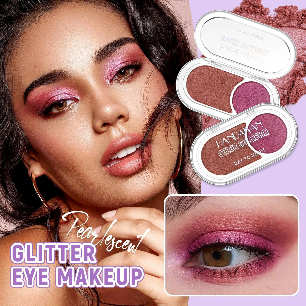Handaiyan Pearl Shimmer Eyeshadow Palette – Waterproof, 2-Color