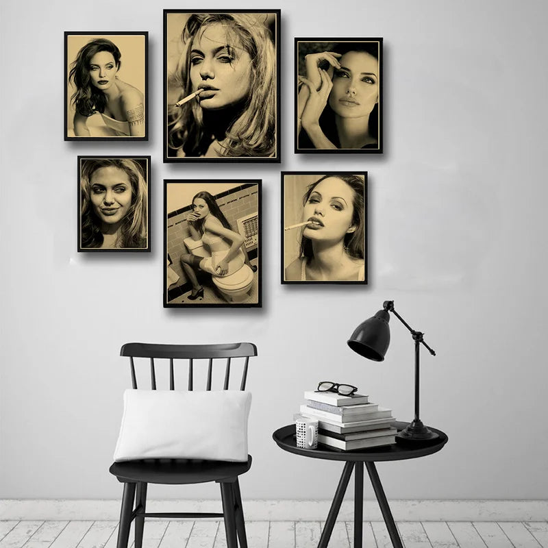 Angelina Jolie Vintage Kraft Paper Poster | Retro Wall Art Print