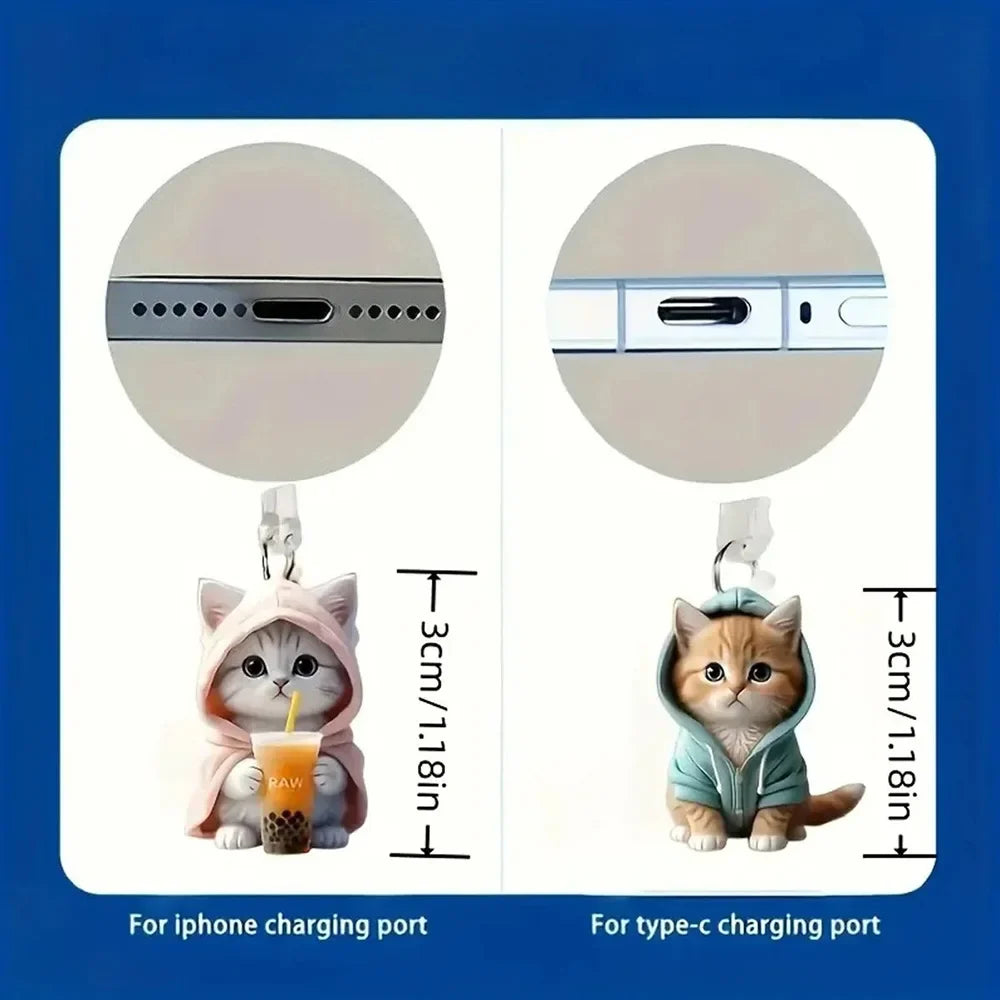Cute Cat Dust Plug Charm for iPhone & USB-C | Phone Pendant