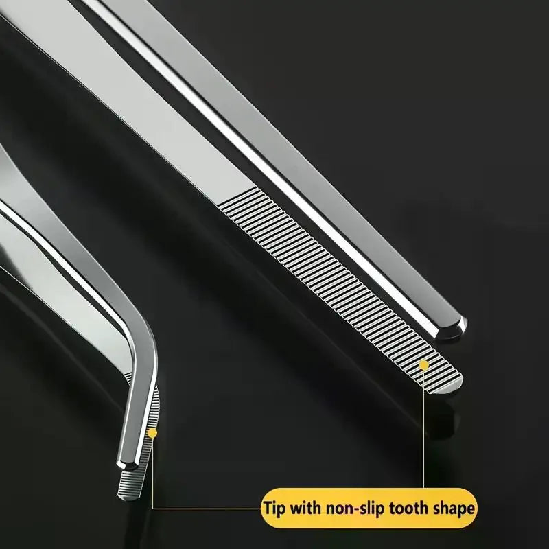 2-Pack 25cm Stainless Steel Kitchen Tweezers – Straight & Curved
