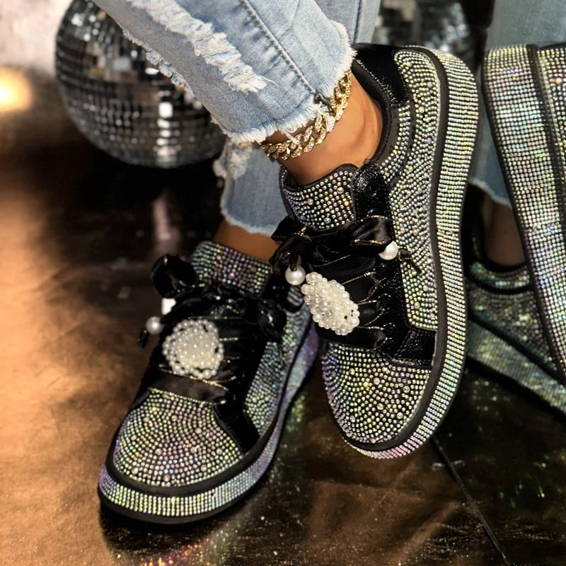 UXST Women's Rhinestone Platform Sneakers | Luxury Casual Shoes