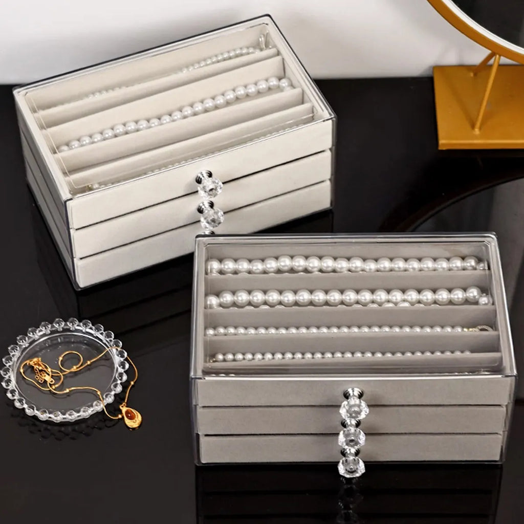 Necklace Storage Box Transparent Lid 3-Layer Jewelry Tray Drawer