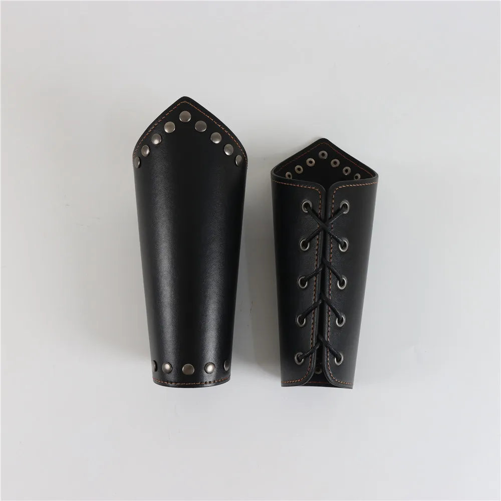 Men Medieval Cosplay PU Leather Armor Arm Warmers Lace-up Viking