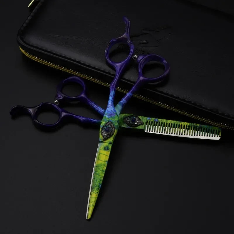 6" Peacock Green Pro Hair Cutting & Thinning Scissors | 9CR Steel