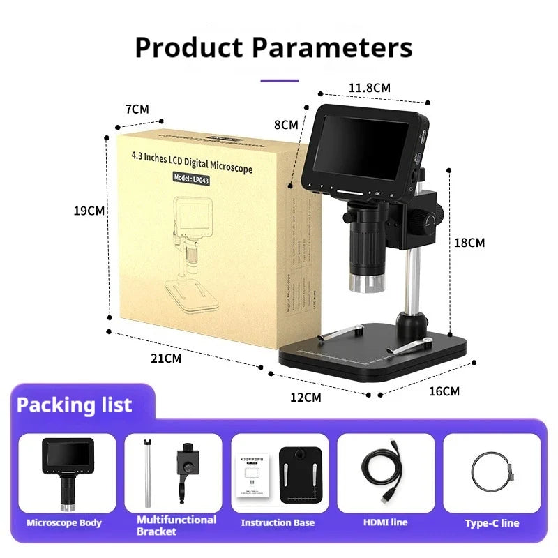 4.3-Inch Digital Inspection Microscope – HD Screen & LED