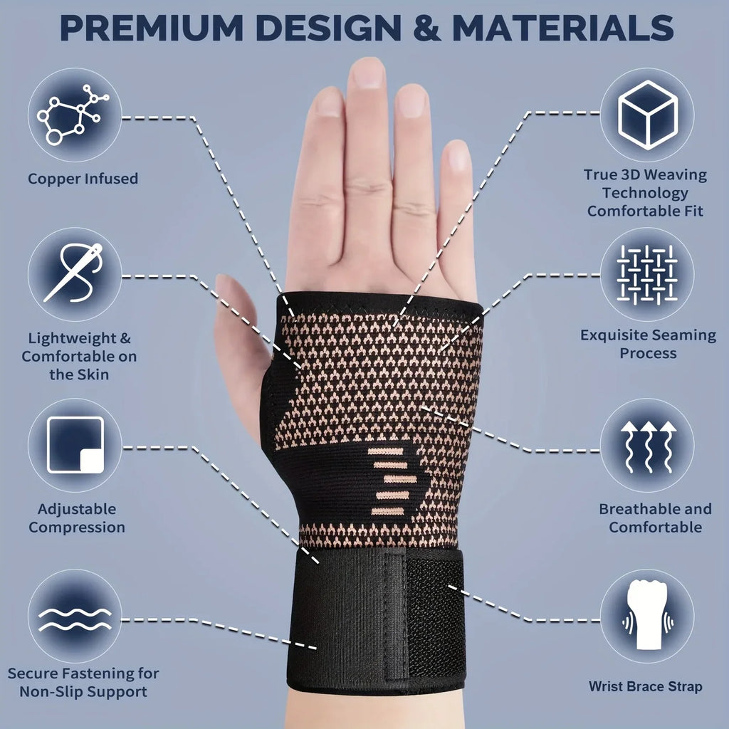 Copper Fiber Wrist Brace Gloves – Adjustable Compression Straps