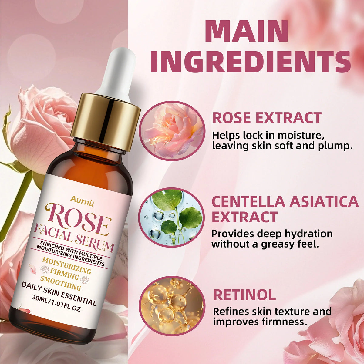 Aurn ROSE FACIAL SERUM Hydrating& Nourishing Lightweight Non-greasy