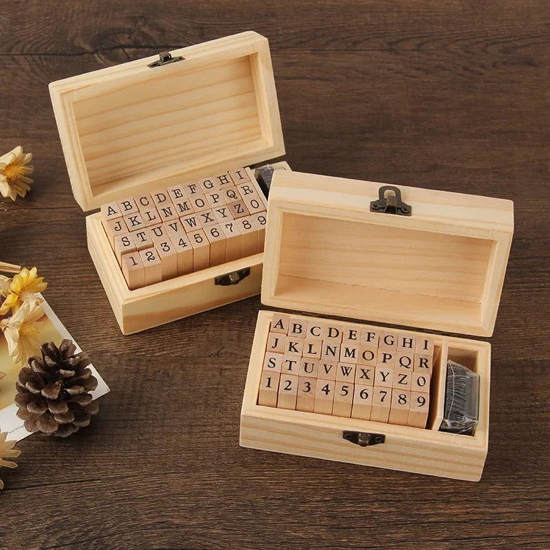 36-Piece Wood Alphabet & Number Stamp Set | Kids Stationery