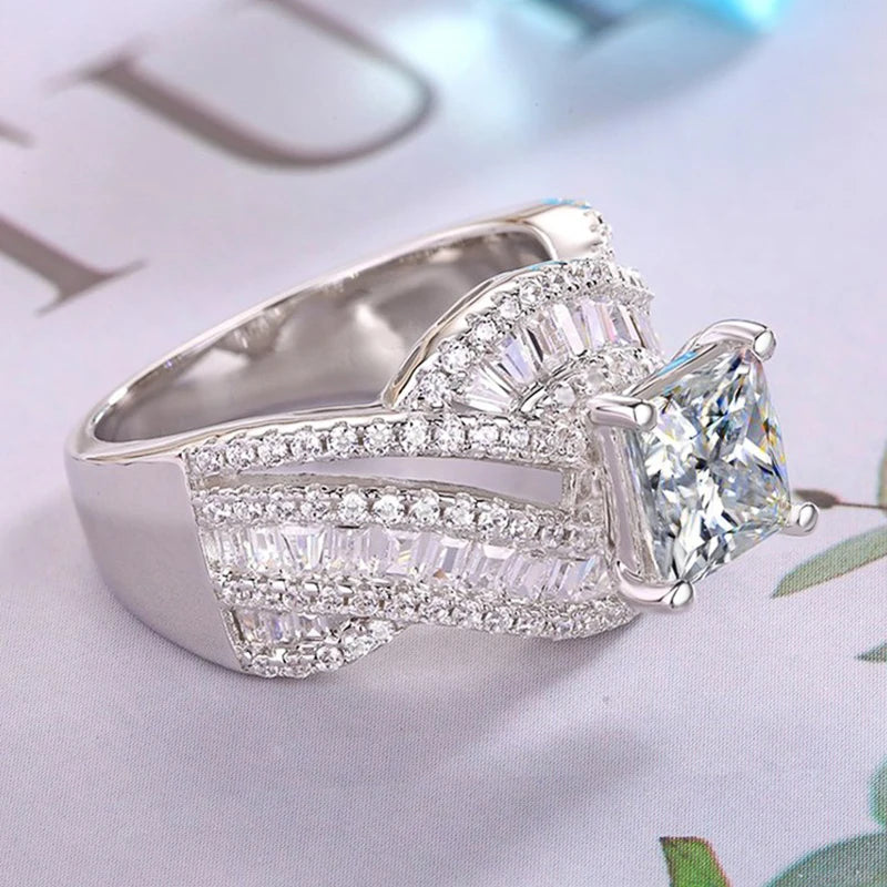 Huitan Women's Iced Out CZ Wedding Ring | Fashion Band