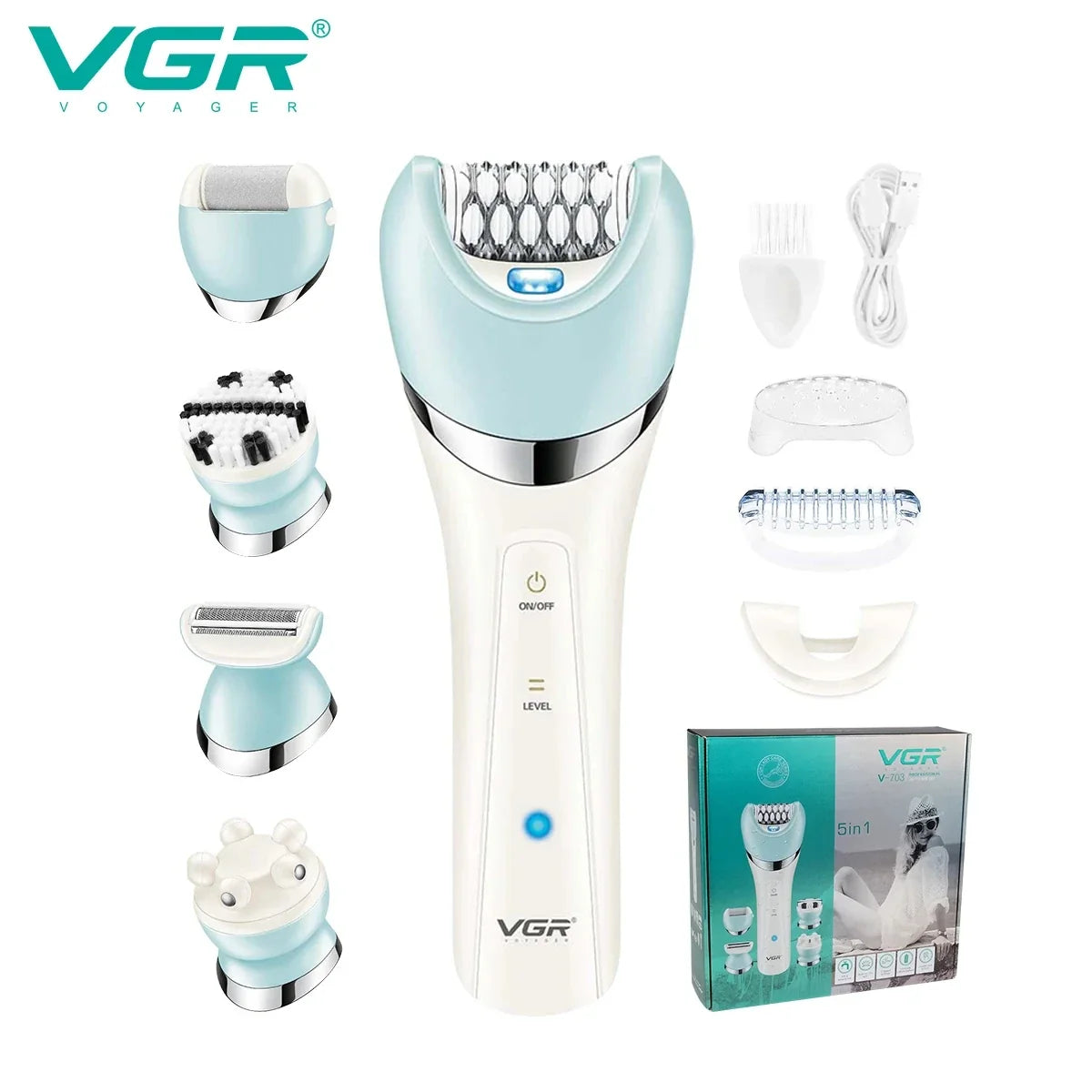 VGR V-703 5-in-1 IPX4 Women's Electric Hair Removal Beauty Set