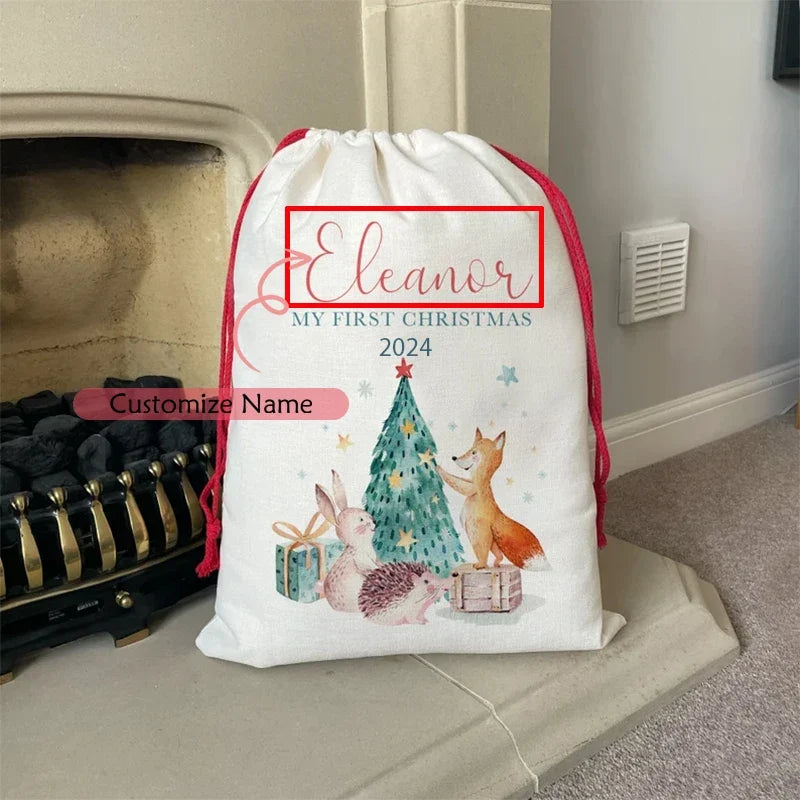 Personalized Woodland Animal Baby Christmas Stocking Sack