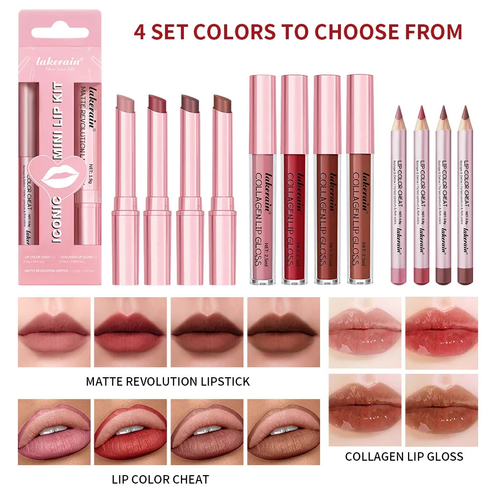 Lakerain 3-Piece Mini Lip Kit – Liner, Matte Lipstick & Gloss